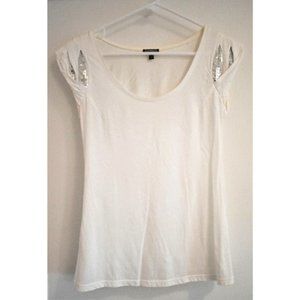 Express cap sleeve white silver sequins sparkle scoop neck top